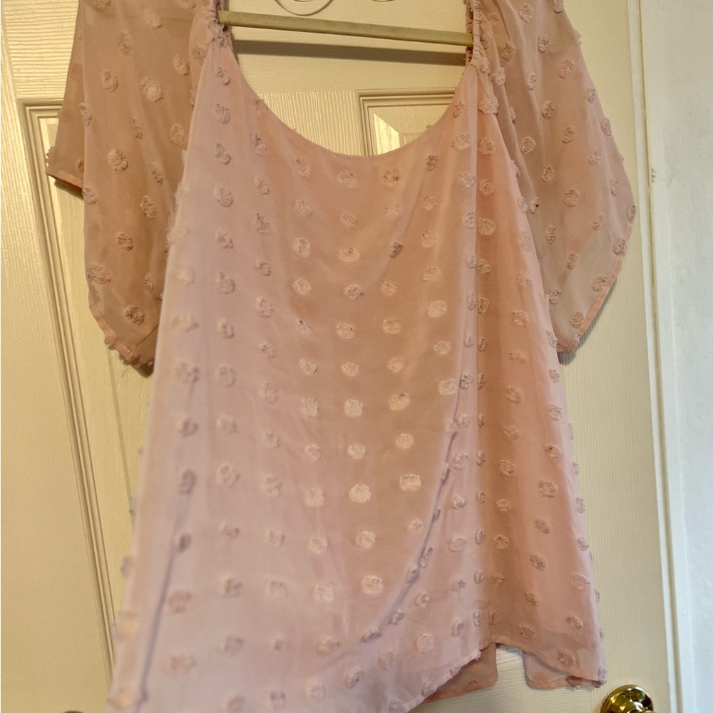 Elegant Pink Chiffon Blouse Francesca’s plus size‎ Girlie pink Short Sleeve Top